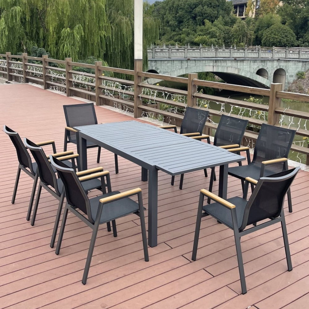 Casa Fiora Outdoor Dining Table & Chairs Set with Wood-Look Armrests