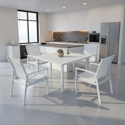 Casa Fiora Contemporary White Aluminum Outdoor Dining Set – 4 Seater