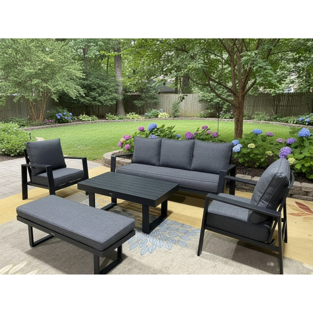 Casa Fiora Modern 5-Piece Aluminum Outdoor Sofa Set – Weather-Resistant &amp; Waterproof Cushions