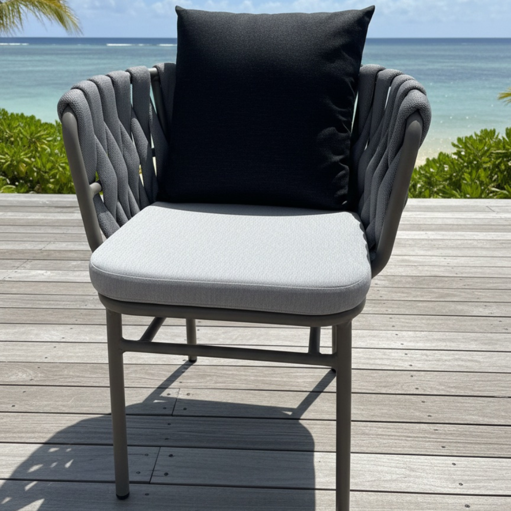 Casa Fiora Modern Outdoor Rope-Weave Dining Chair – Aluminum Frame & Weatherproof Cushions