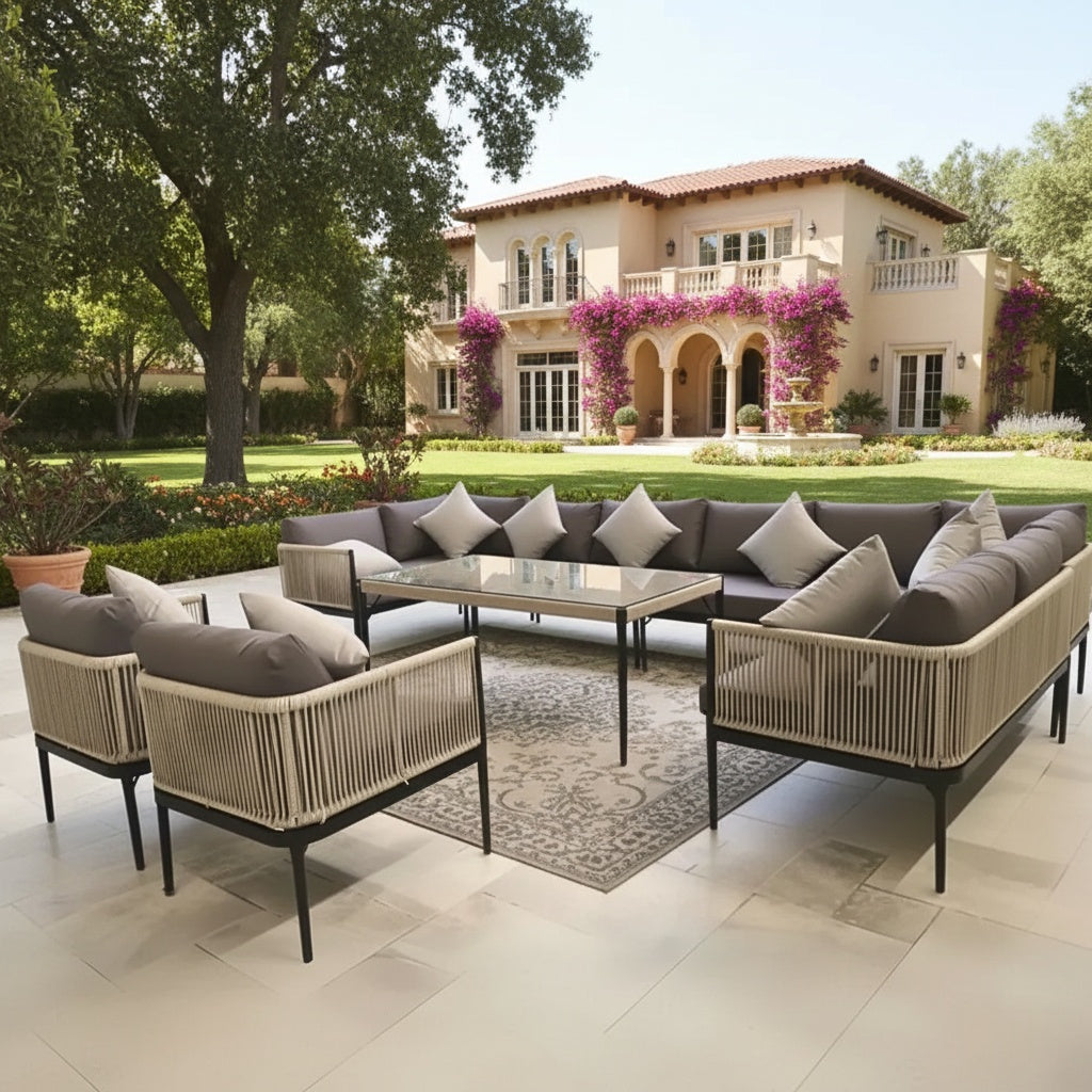 Casa Fiora Luxury Outdoor Rope Sectional Sofa Set – Spacious10 - 12-Seater Patio Lounge