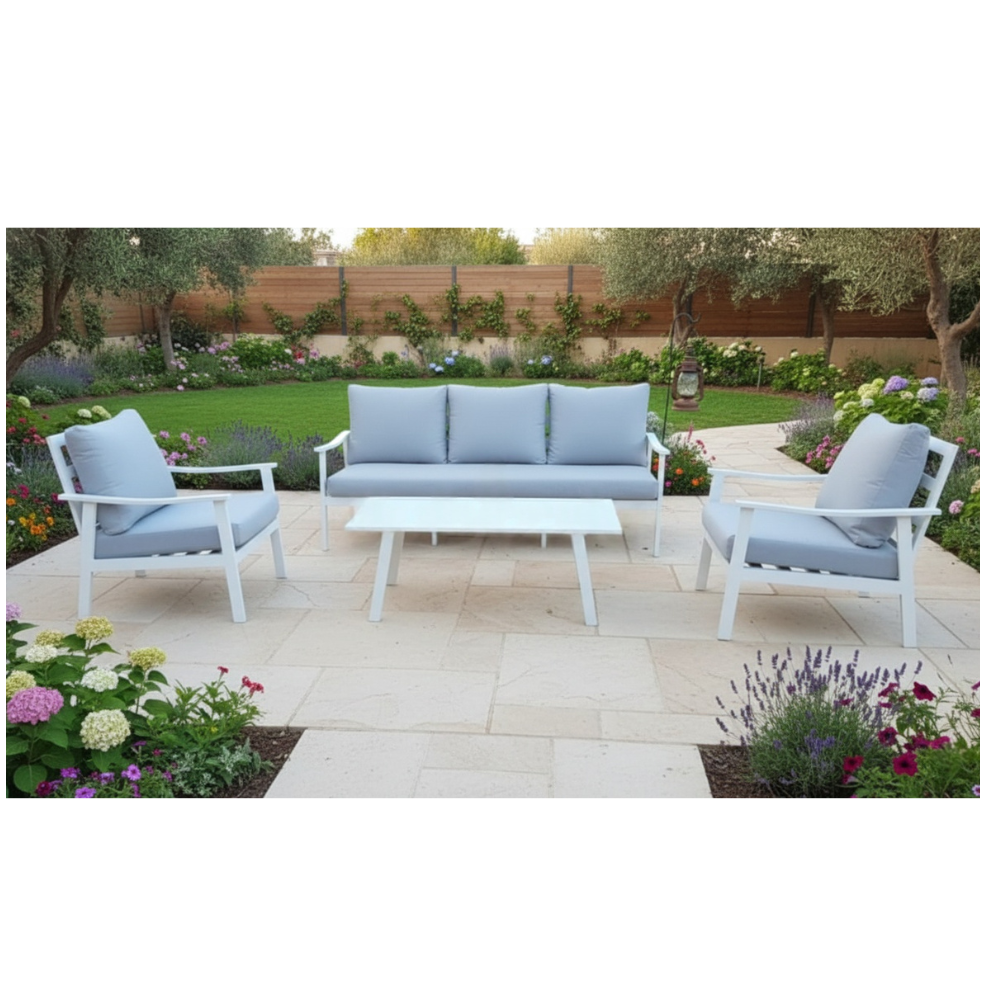 Luxurious White Aluminum Outdoor Sofa Set