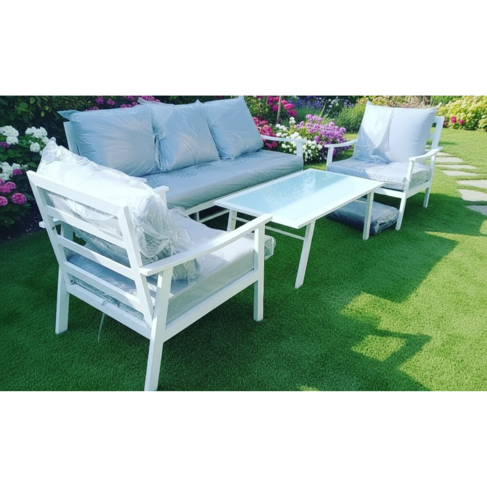 Luxurious White Aluminum Outdoor Sofa Set