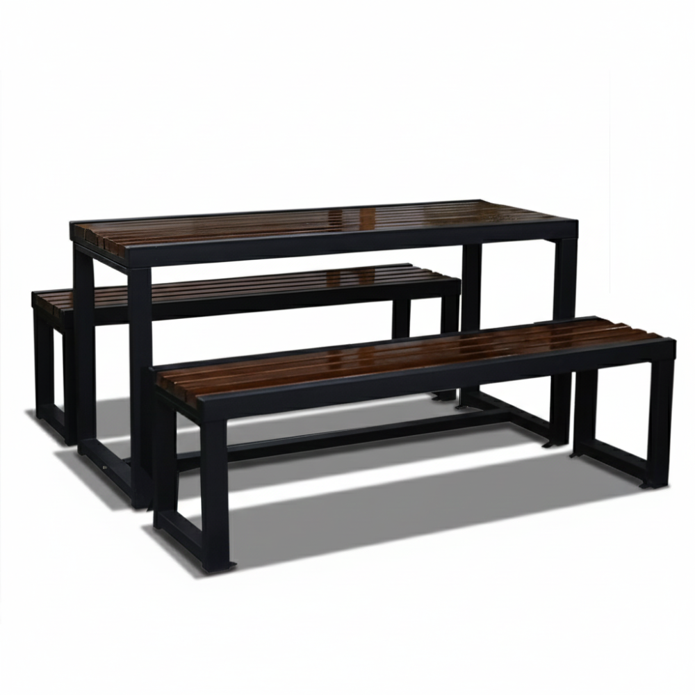 Casa Fiora Outdoor Picnic Table Set with Wooden Slats & Metal Frame