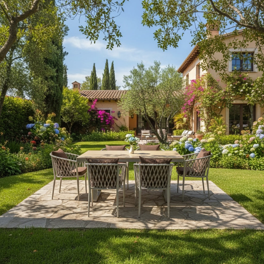 Casa Fiora Modern Aluminum WPC Outdoor Dining Set with Cushioned Chairs – 6 Seater