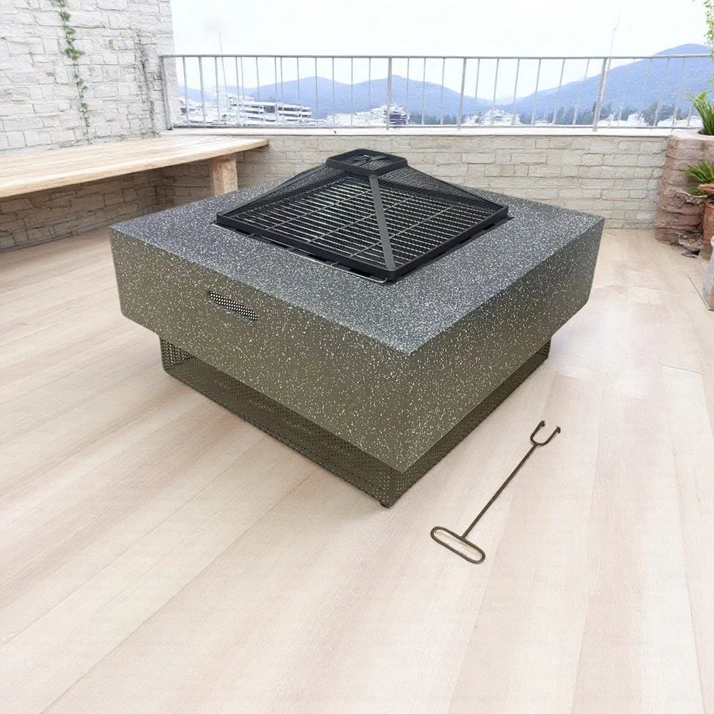 Casa Fiora Portable Outdoor Fire Pit BBQ Grill Garden Stove Fireplace Square Shape
