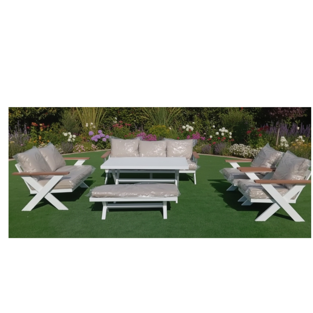 Casa Fiora Elite 7-Seater White Aluminum Outdoor Lounge Set