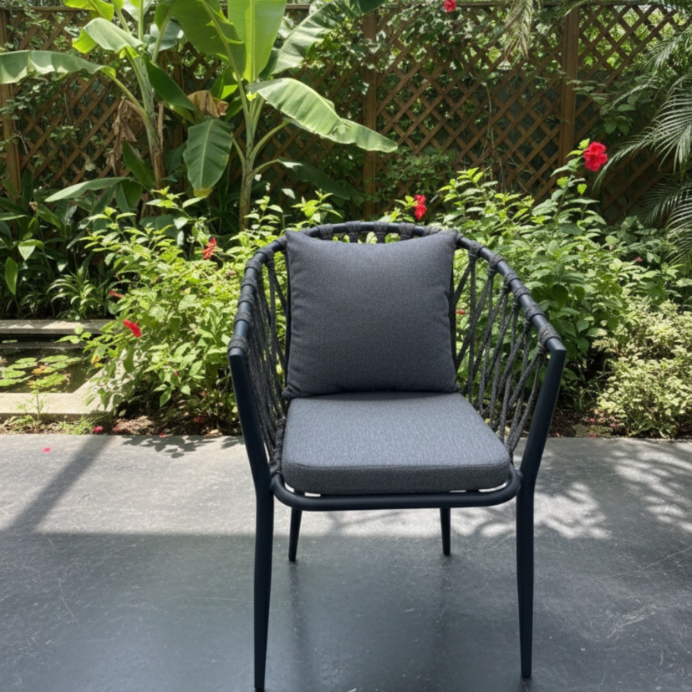 Casa Fiora Modern Outdoor Rope Armchair – Aluminum Frame &amp; Weatherproof Cushions