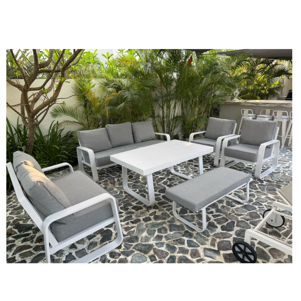 Casa Fiora Modern 5-Piece White Aluminum Patio Set with Waterproof Cushions