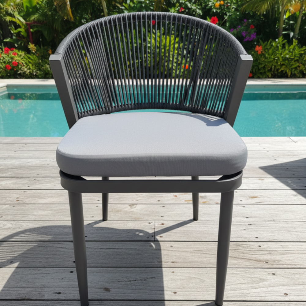 Casa Fiora Modern Rope Outdoor Dining Chair – Aluminum Frame &amp; Weather-Resistant Cushion