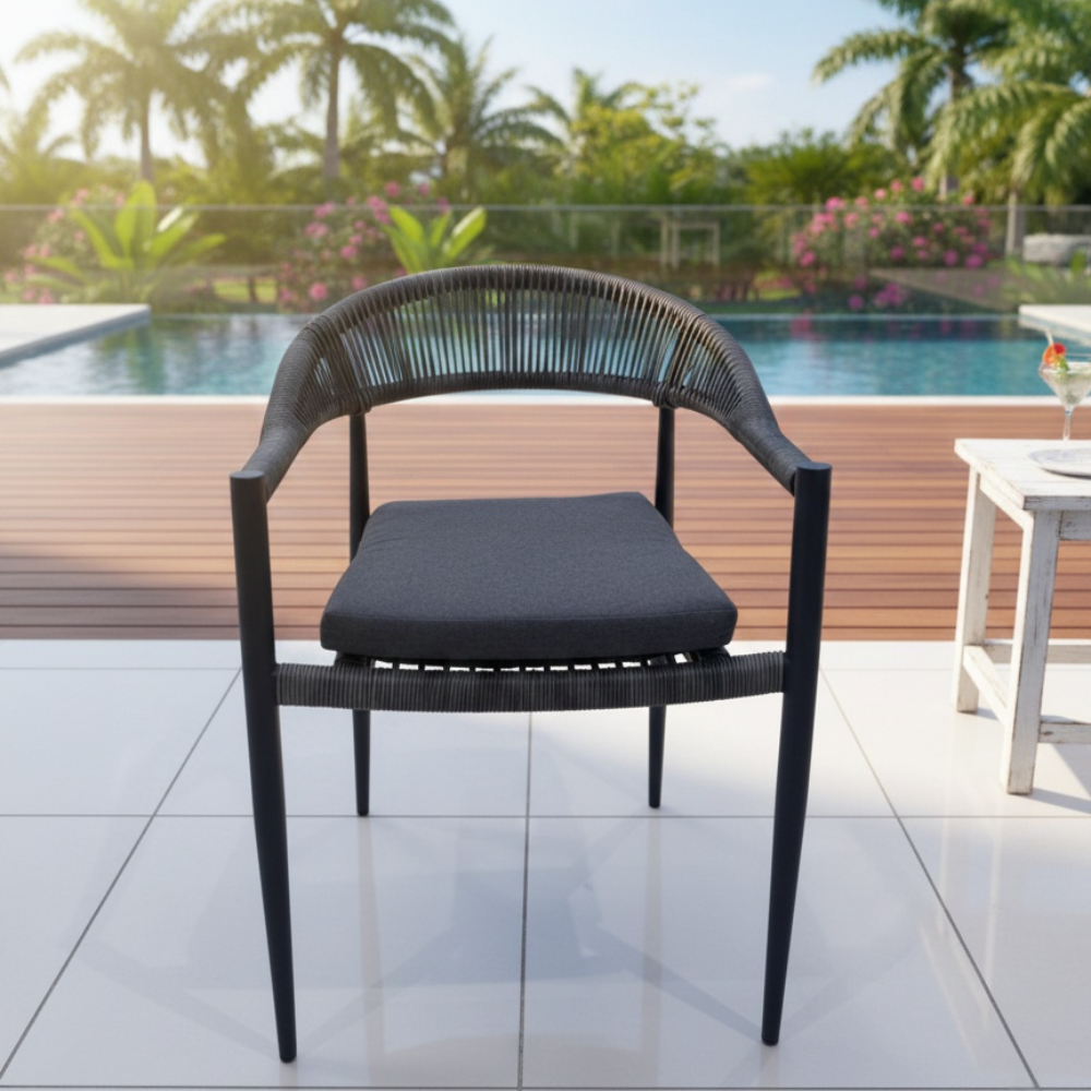 Casa Fiora Modern Outdoor Rope Dining Chair – Aluminum Frame &amp; Weather-Resistant Cushion