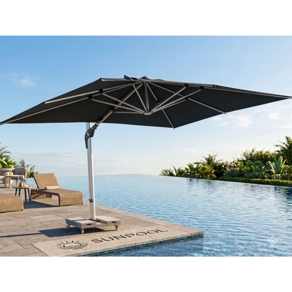 Casa Fiora 3x4m Cantilever Grey Umbrella with Wheel Marble Base